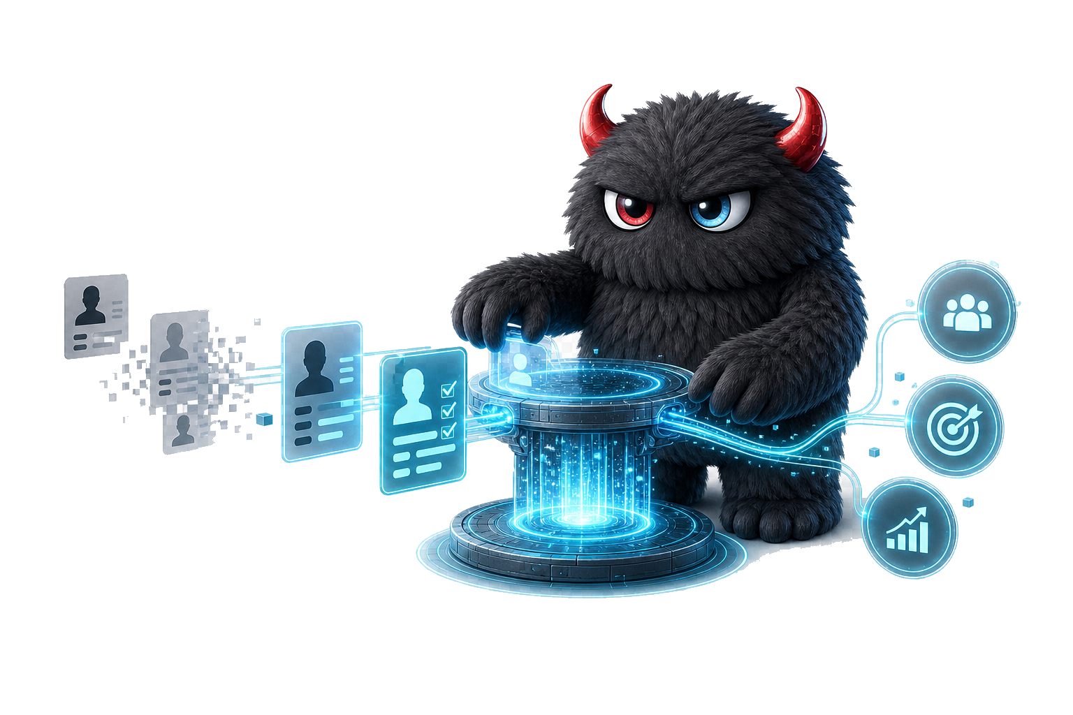 MMG monster enriching incomplete audience records and activating verified profiles across CRM, media and sales channels
