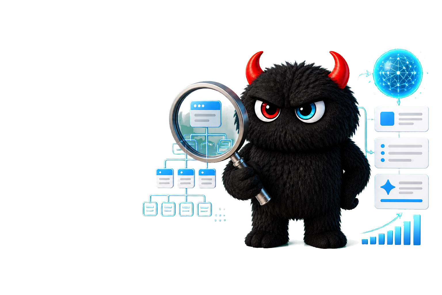 MMG monster illustrating SEO, AEO & GEO